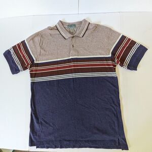 Arnold Palmer Sportswear VTG Polo Shirt Mens L Brown Blue Striped Golf Cotton